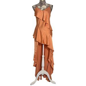 NWT Layered Ruffle High Low Maxi Toasted Almond Satin Dress Forever 21 Womens SM